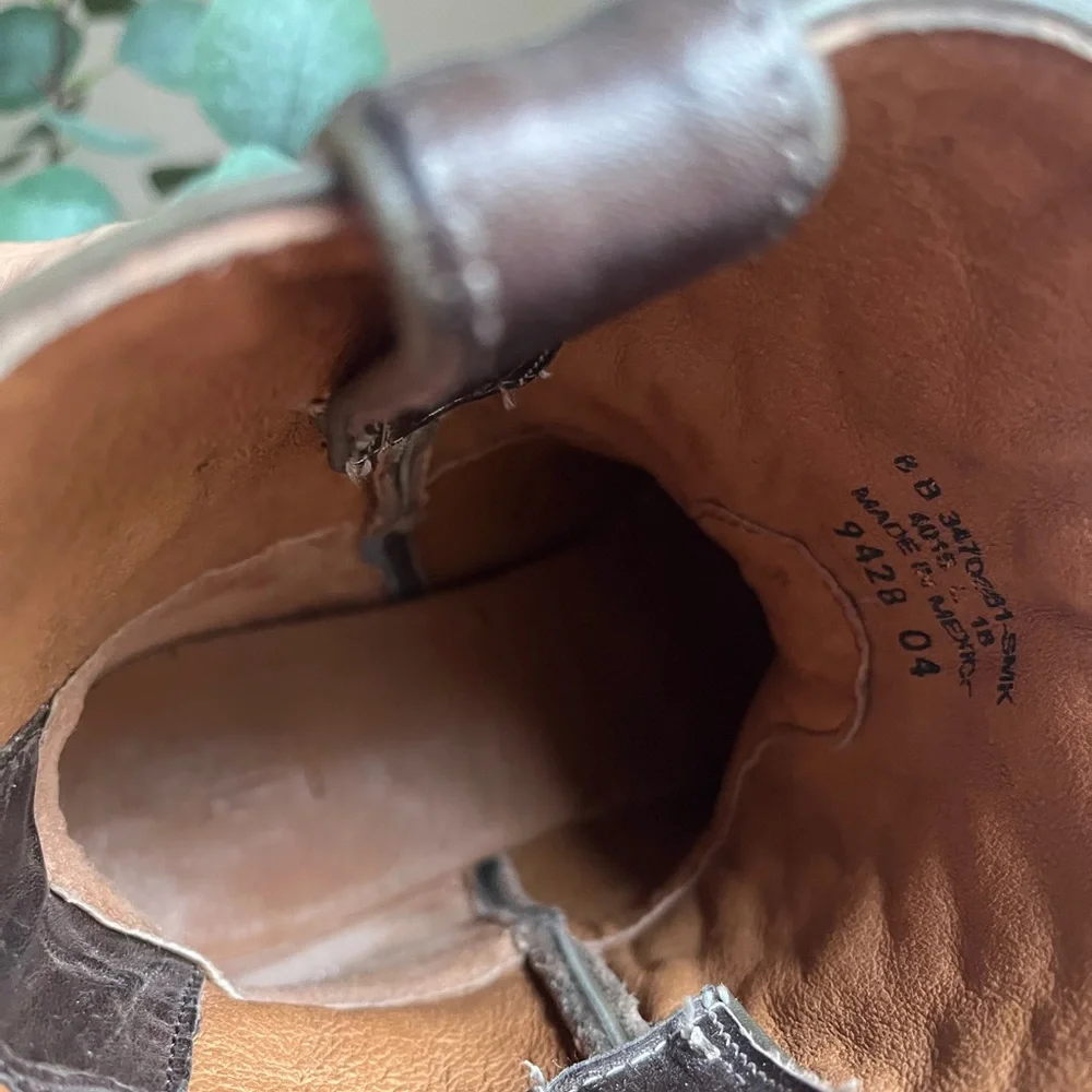 Frye Dark Brown Leather Ankle Boots with Strap Detail